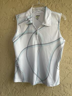 IZOD Golf White Graphic Lines Cool-Ex PerformX Large Woman’s 1/4 Zip Wick Shirt